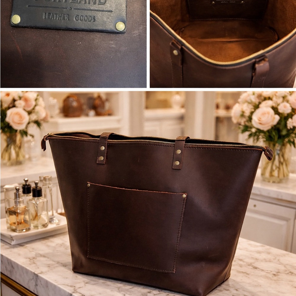 Classic Dark Brown Leather Tote Bag - Picture 5 of 8